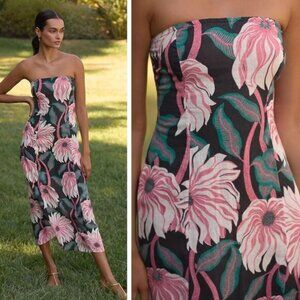 NWT ANTHROPOLOGIE Grace Gillespie Strapless Linen Midi Dress Size XS PETITE